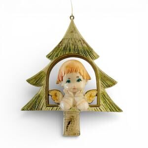 Vintage Fontanini Angel In Tree Christmas Ornament Depose Italy CU3